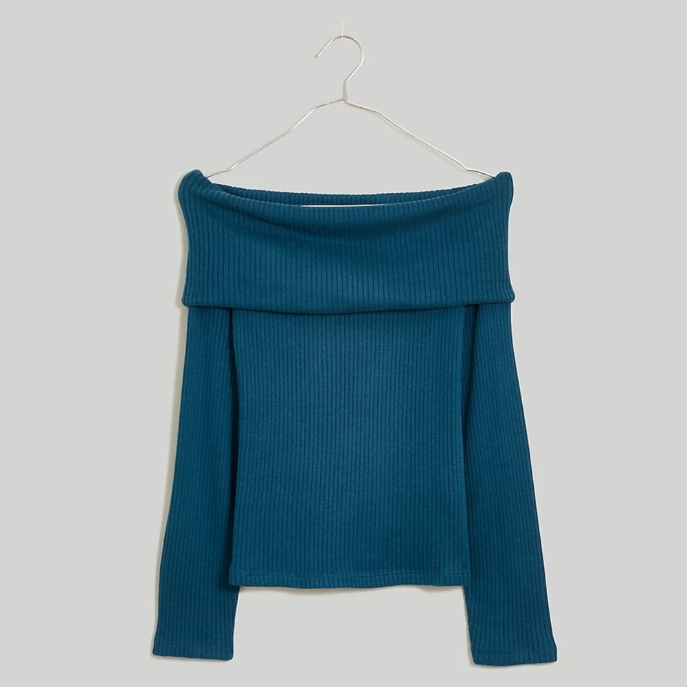 Madewell Off-Shoulder Long-Sleeve Top - Mineral Blue